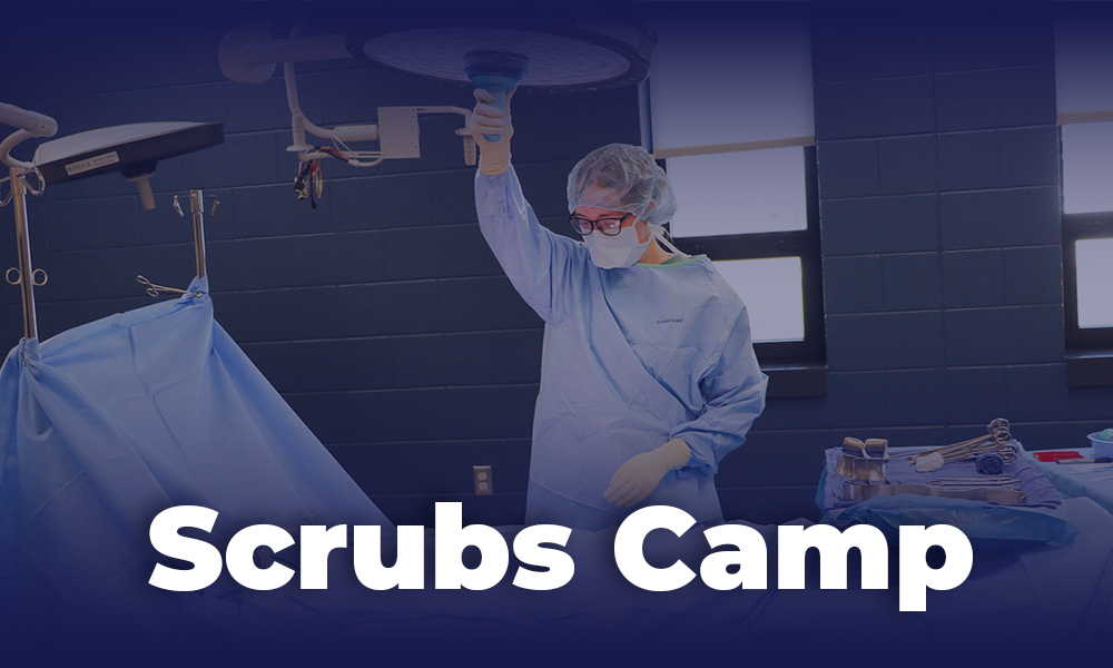 Scrubs Camp title with a surgical tech student training